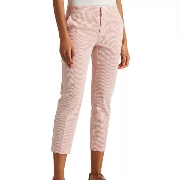 Lauren Ralph Lauren Pants - Lauren Ralph Lauren Pink White Striped Seersucker Straight Cropped Pants Size 10